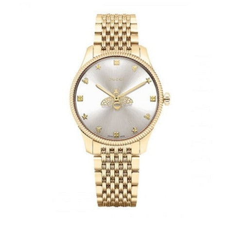 Gucci G Timeless Quartz Silver Dial Gold Steel Strap Watch For Women - YA1264155