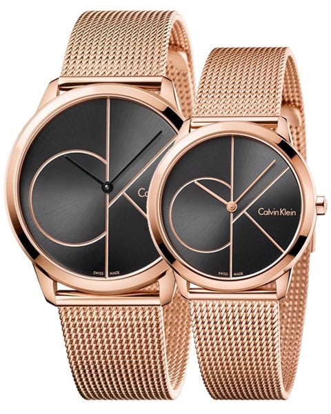 Calvin Klein Minimal Black Dial Rose Gold Mesh Bracelet Watch for Men - K3M22621