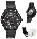 Emporio Armani Meccanico Automatic Black Dial Black Steel Strap Watch For Men - AR60054