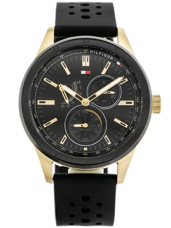 Tommy Hilfiger Austin Black Dial Black Rubber Strap Watch for Men - 1791636