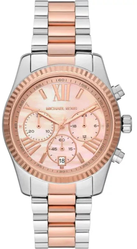 Michael Kors Lexington Chronograph Rose Gold Dial Two Tone Steel Strap Watch For Women - MK7219