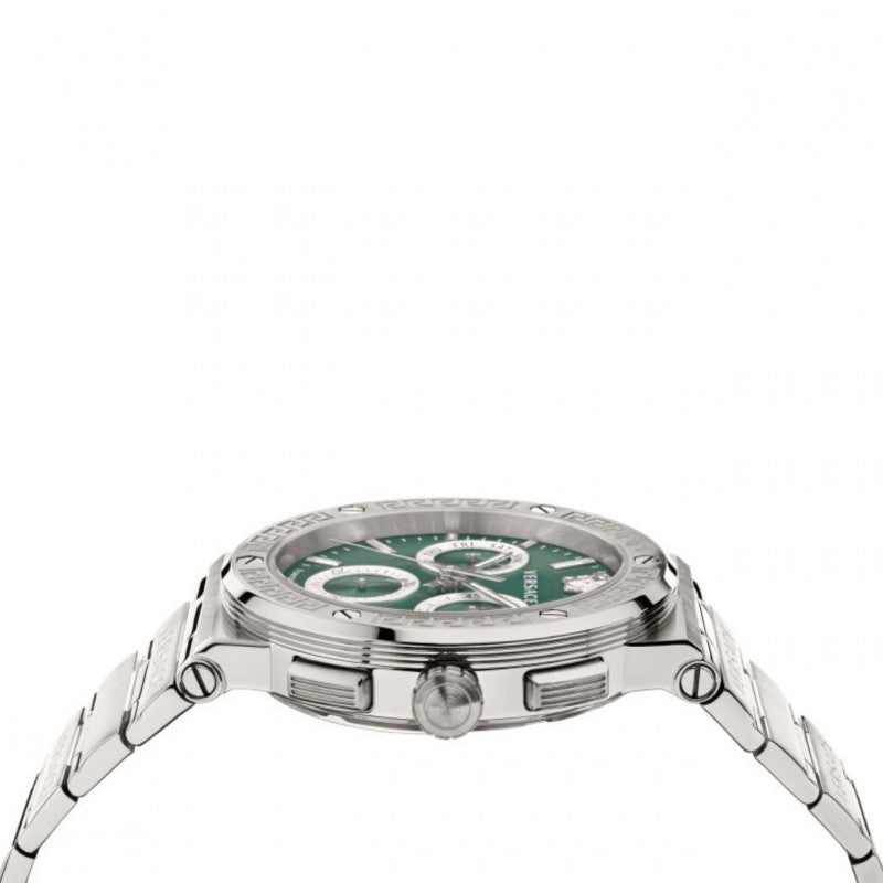 Versace Grace Chronograph Quartz Green Dial Silver Steel Strap Watch For Men - VEZ900121