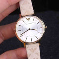 Emporio Armani Classic Kappa White Dial Brown Leather Strap Watch For Women - AR11009