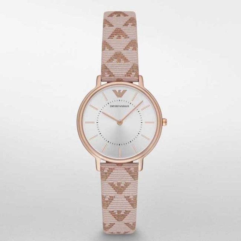 Emporio Armani Classic Kappa White Dial Brown Leather Strap Watch For Women - AR11009