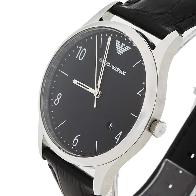 Emporio Armani Classic Quartz Black Dial Black Leather Strap Watch For Men - AR1865