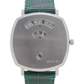 Gucci Grip Quartz Silver Dial Green Leather Strap Watch For Women - YA157414