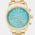 Michael Kors Lexington Chronograph Sky Blue Dial Gold Steel Strap Watch For Women - MK7216