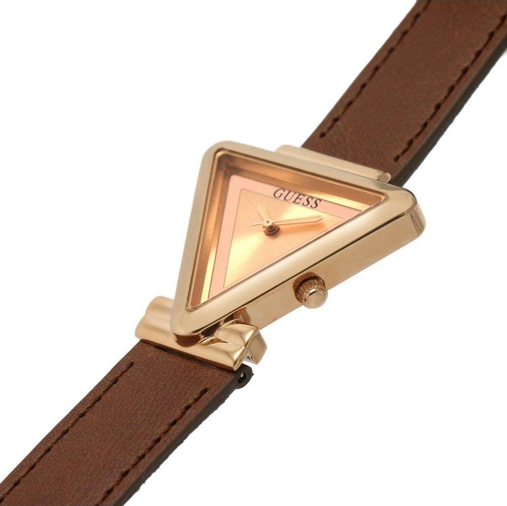 Guess Fame Quartz Rose Gold Dial Brown Leather Strap Watch For Women - GW0548L2