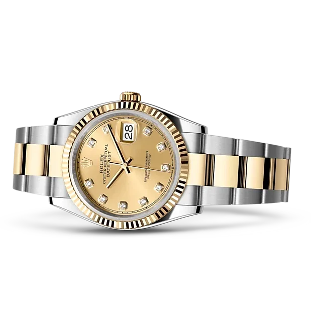 Rolex Datejust 36 Diamonds Yellow Gold Dial Two Tone Oyster Steel Strap Watch for Men - M126233-0034