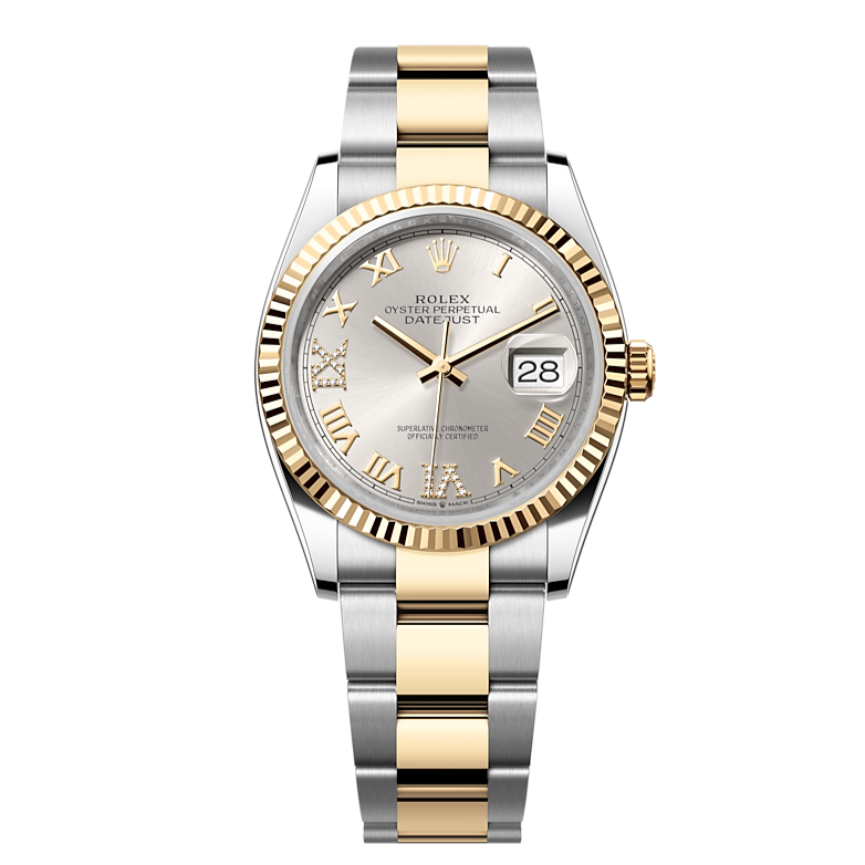 Rolex Datejust 36 Silver Dial Two Tone Steel Yellow Gold Strap Watch for Women - M126233-0032