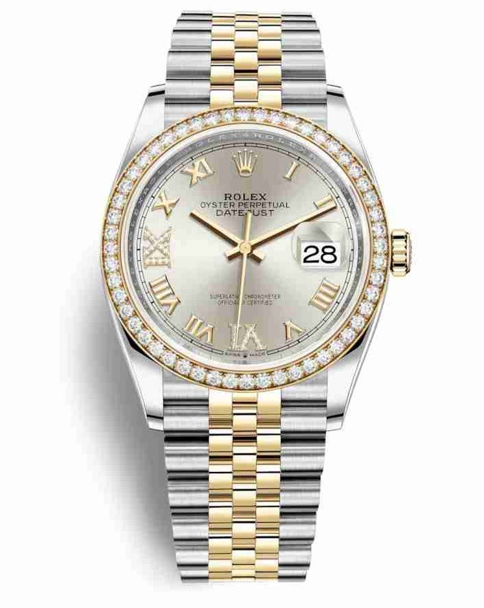 Rolex Datejust 36 Oyster Diamonds Silver Dial Two Tone Oystersteel Yellow Gold Strap Watch for Men - M126283RBR-0017