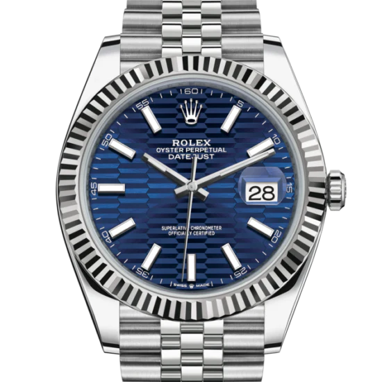 Rolex Datejust 41 Oyster Blue Dial Oystersteel & Grey Gold Strap Watch for Men - M126334-0032