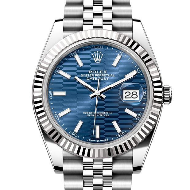 Rolex Datejust 41 Oyster Blue Dial Oystersteel & Grey Gold Strap Watch for Men - M126334-0032