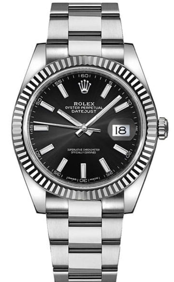 Rolex Datejust 41 Oyster Black Dial Silver Steel Strap Watch for Men - M126334-0017