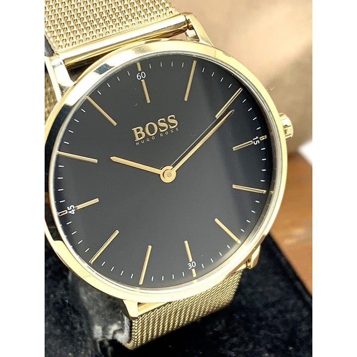 Hugo Boss Horizon Quartz Black Dial Gold Mesh Bracelet Watch For Men - 1513735