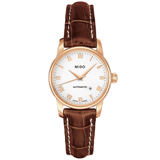 Mido Baroncelli III Automatic White Dial Brown Leather Strap Watch For Women - M7600.3.26.8