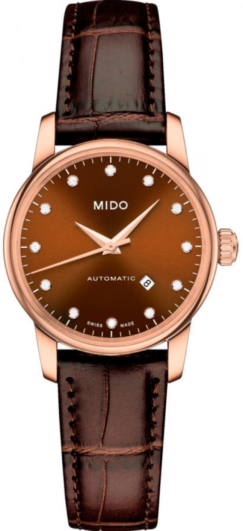 Mido Baroncelli III Automatic Diamonds Brown Dial Brown Leather Strap Watch For Women - M7600.3.64.8