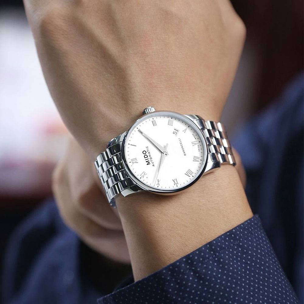 Mido Baroncelli II Automatic White Dial Silver Steel Strap Watch For Men - M8600.4.26.1