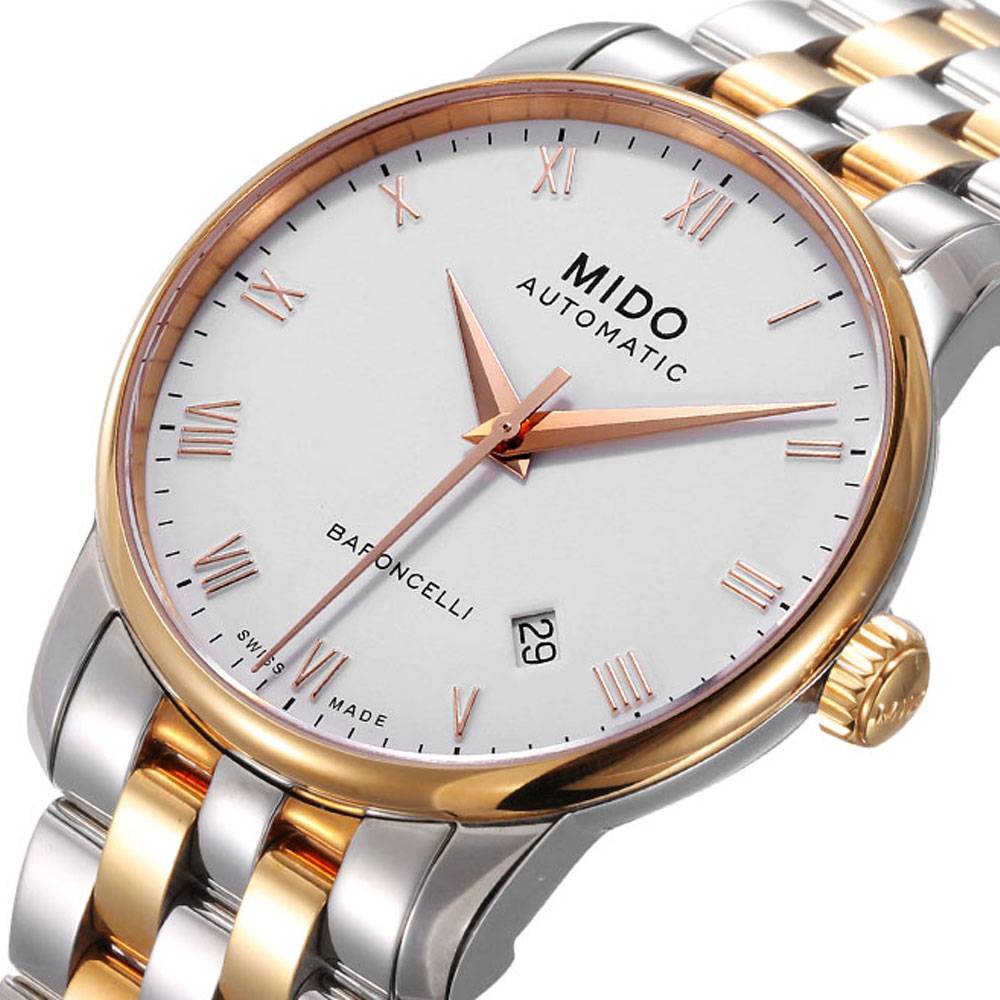 Mido Baroncelli III Automatic White Dial Two Tone Steel Strap Watch For Women - M7600.9.N6.1