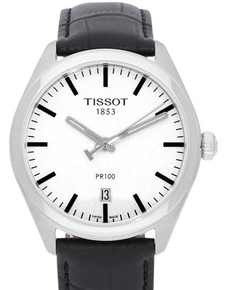 Tissot T Classic PR 100 White Dial Black Leather Strap Watch for Men - T101.410.16.031.00