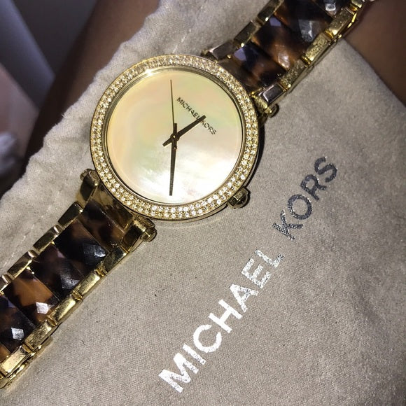 Michael Kors Parker Mother Of Pearl White Dial Two Tone Steel Strap Watch For Women - MK6518