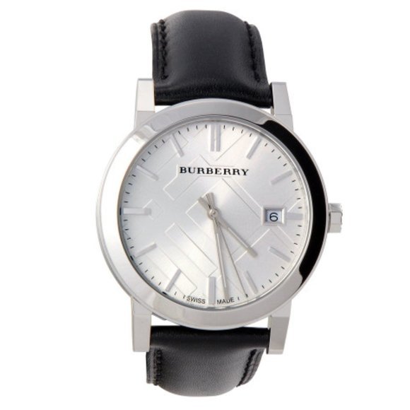 Burberry The City White Dial Black Leather Strap Watch for Men - BU9008