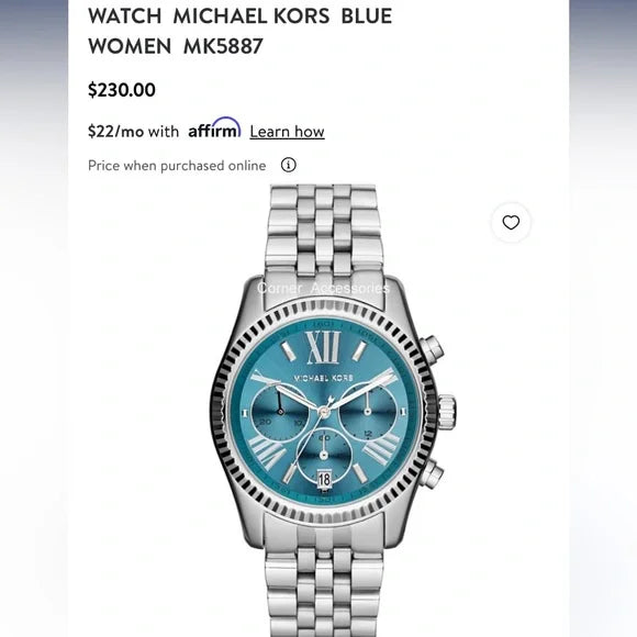 Michael Kors Lexington Chronograph Blue Dial Silver Steel Strap Watch For Women - MK5887