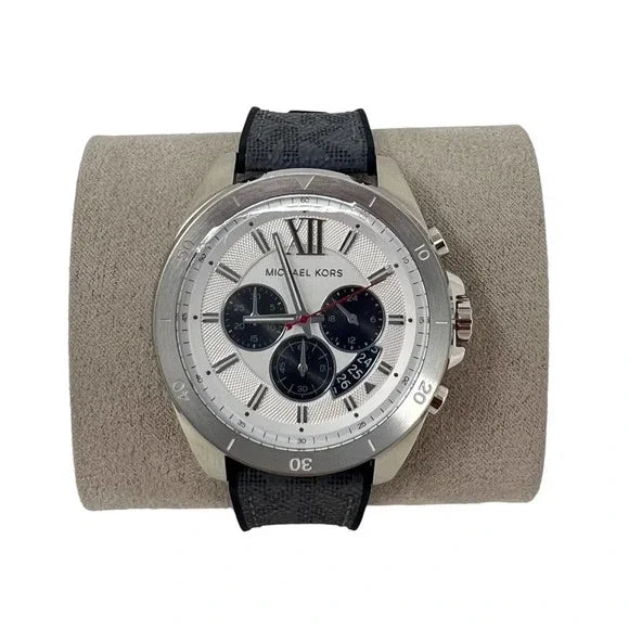 Michael Kors Brecken Chronograph Silver Dial Grey Rubber Strap Watch For Men - MK8922