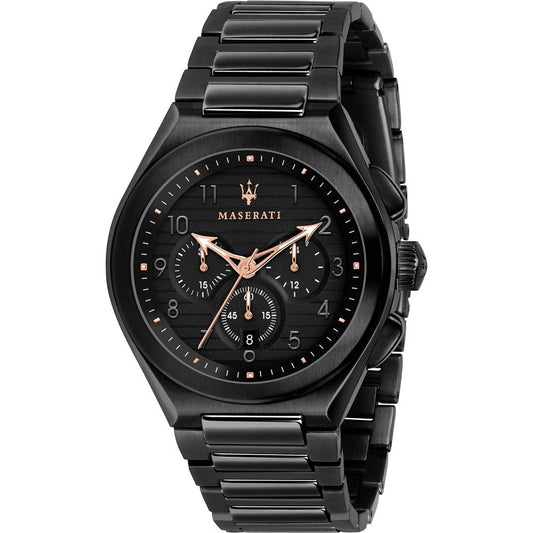 Maserati Triconic Quartz Black Dial Black Steel Strap Watch For Men - R8873639003