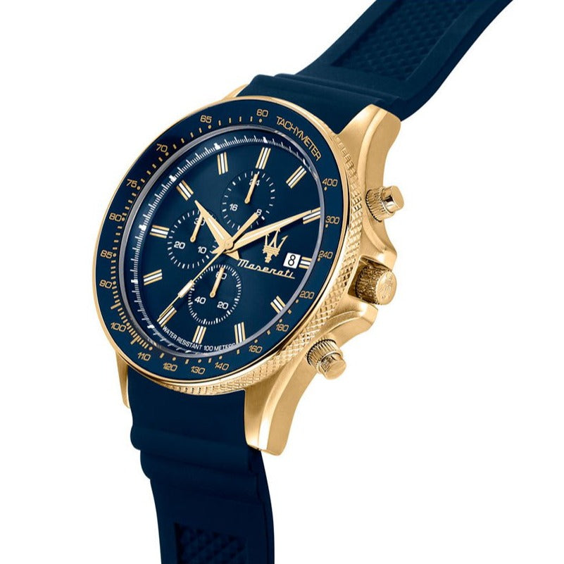 Maserati SFIDA Chronograph Blue Dial Blue Rubber Strap Watch For Men - R8871640004