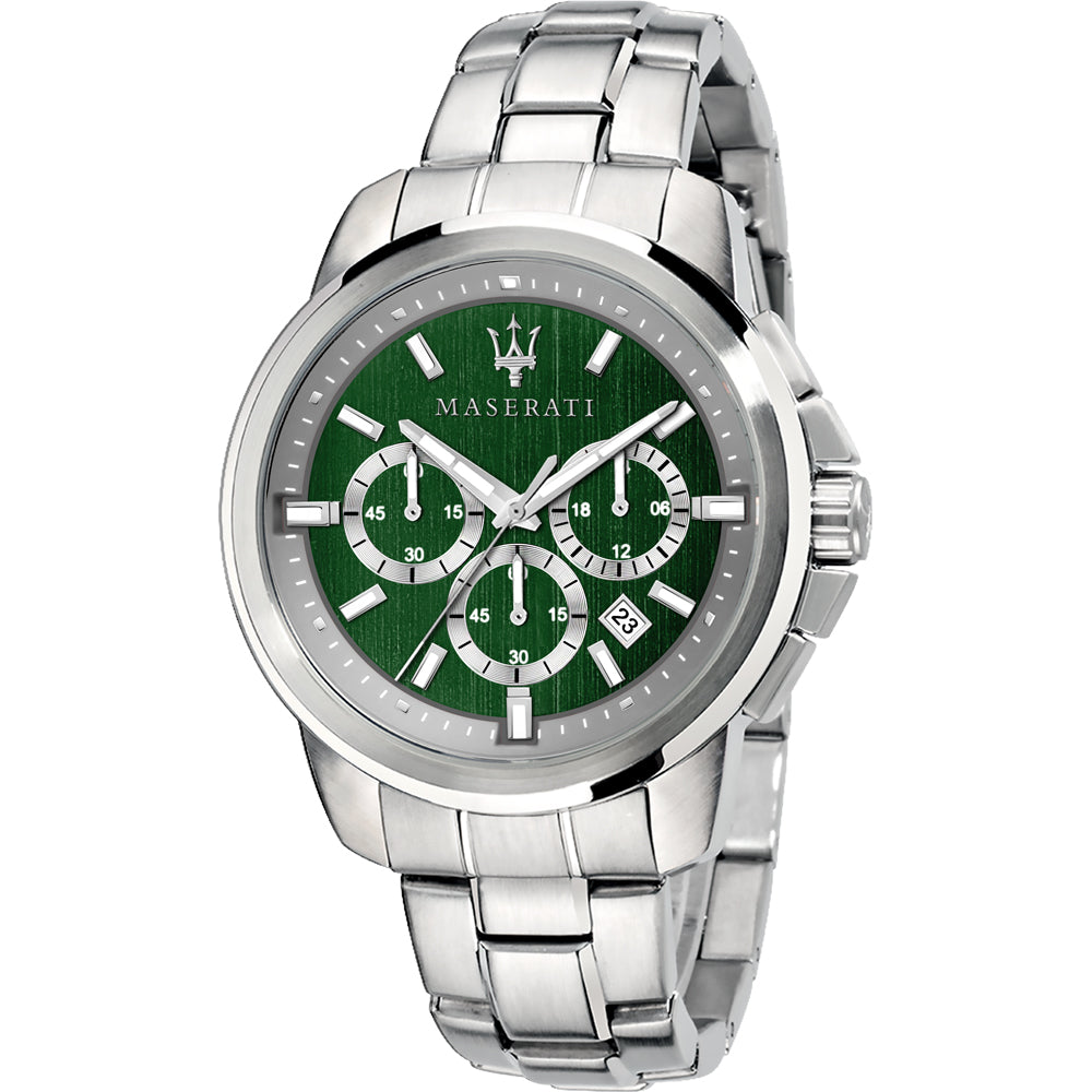 Maserati Successo Chronograph Green Dial Silver Steel Strap Watch For Men - R8873621017