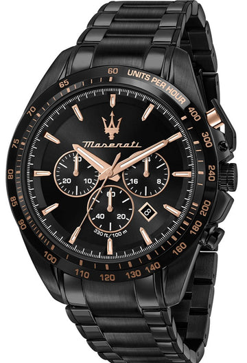 Maserati Traguardo Chronograph Black Dial Black Steel Strap Watch For Men - R8873612048