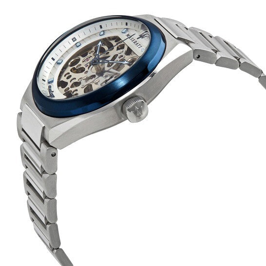 Maserati Triconic Automatic Skeleton Grey Dial Silver Steel Strap Watch For Men - R8823139002