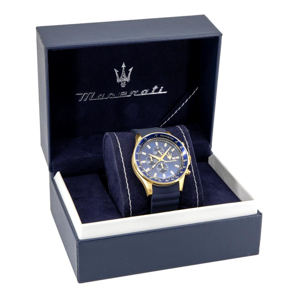 Maserati SFIDA Chronograph Blue Dial Blue Rubber Strap Watch For Men - R8871640004