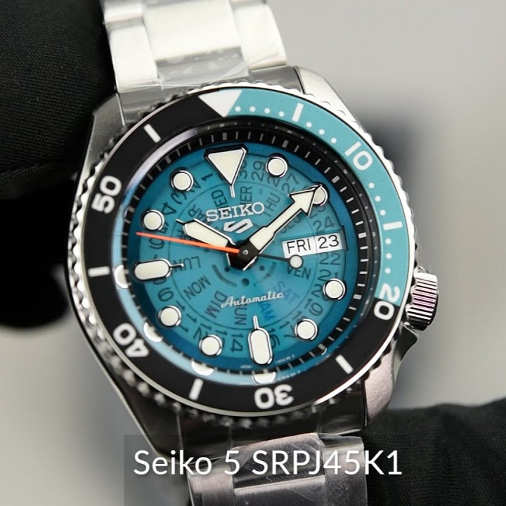 Seiko 5 Sports SKX Skeleton Green Dial Silver Steel Strap Watch For Men - SRPJ45K1