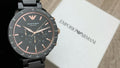 Emporio Armani Mario Ceramic Chronograph Black Dial Black Steel Strap Watch For Men - AR70002