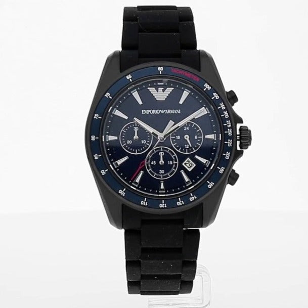 Emporio Armani Sigma Chronograph Blue Dial Black Silicone Strap Watch For Men - AR6121