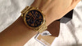 Michael Kors Lexington Chronograph Blue Dial Gold Steel Strap Watch For Women - MK6206