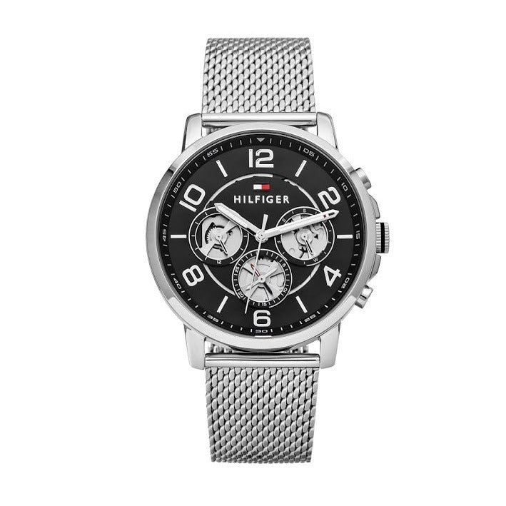 Tommy Hilfiger Quartz Chronograph Black Dial Silver Mesh Bracelet Watch for Men - 1791292