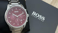 Hugo Boss One Chronograph Red Dial Grey Steel Strap Watch For Men - 1514000