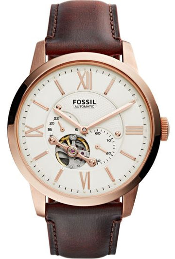 Fossil Townsman Beige Dial Brown Leather Strap Watch for Men - ME3105