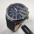 Diesel Mega Chief Chronograph Blue Dial Black Leather Strap Watch For Men - DZ4423