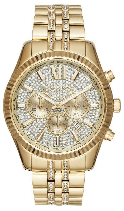 Michael Kors Lexington Chronograph Gold Dial Gold Steel Strap Watch For Men - MK8579