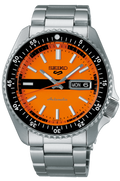 Seiko 5 Sports Double Hurricane Retro Orange Dial Silver Steel Strap Watch For Men - SRPK11K1