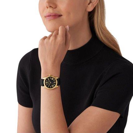 Michael Kors Lexington Black Dial Black Leather Strap Watch For Women - MK4748