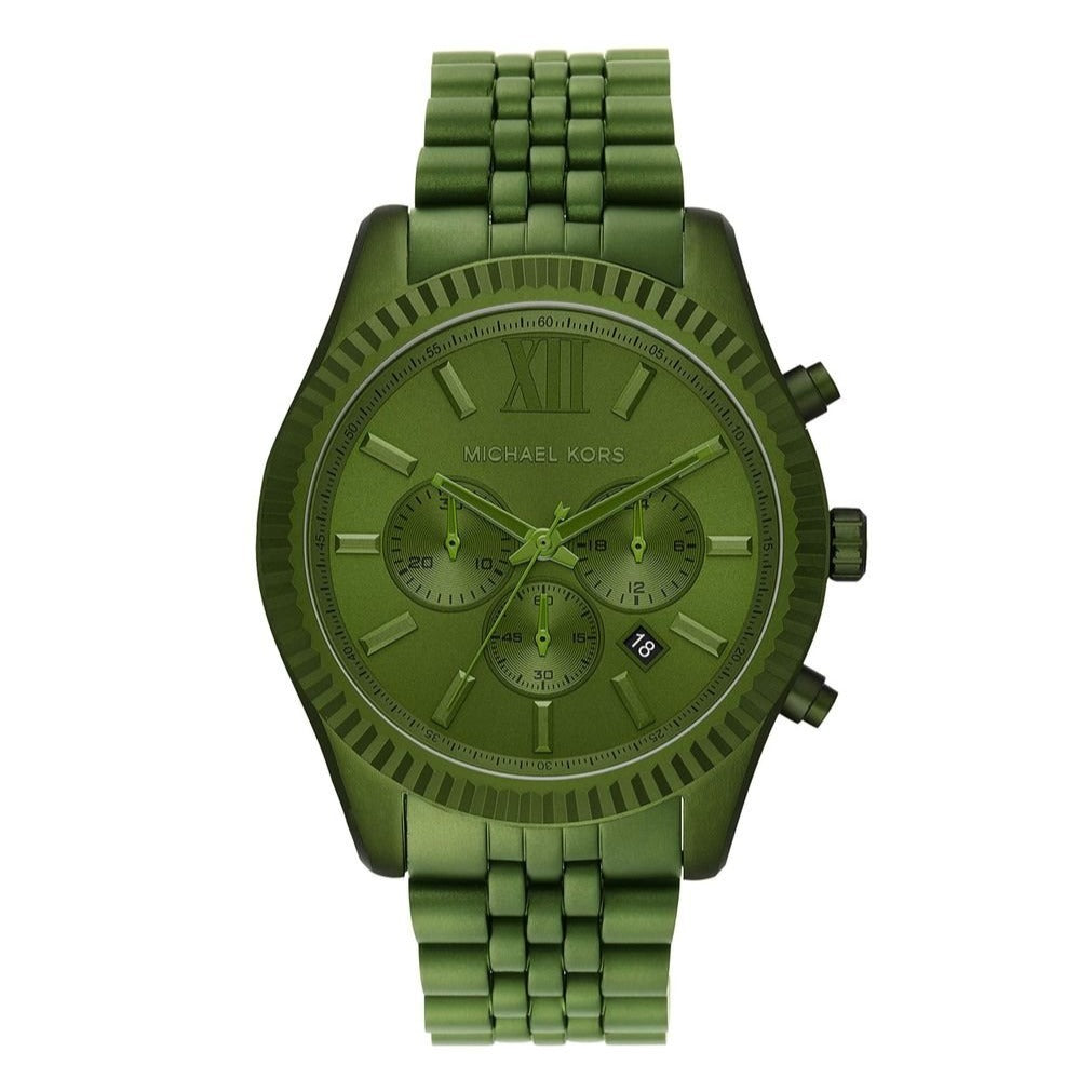 Michael Kors Lexington Chronograph Green Dial Green Steel Strap Watch For Men - MK8790