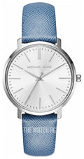 Michael Kors Jaryn Quartz Silver Dial Blue Leather Strap Watch For Women - MK2495