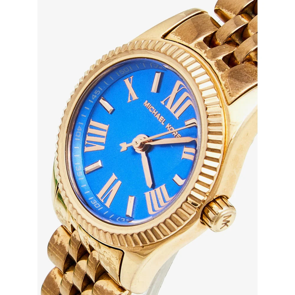 Michael Kors Lexington Quartz Blue Dial Rose Gold Steel Strap Watch For Women - MK3272