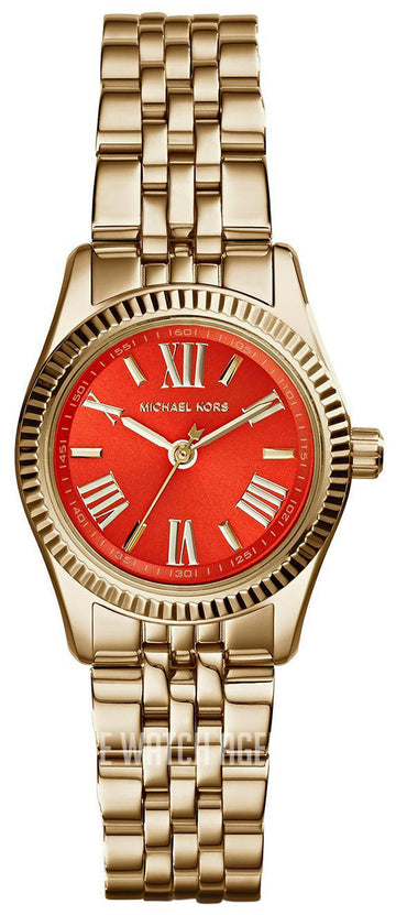 Michael Kors Lexington Quartz Orange Dial Gold Steel Strap Watch For Women - MK3284