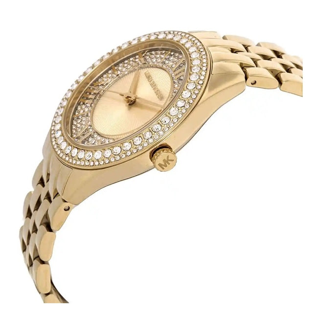 Michael Kors Harlowe Three-Hand Quartz Gold Dial Gold Steel Strap Watch For Women - MK4709